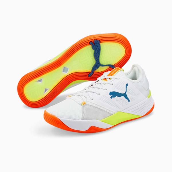 Puma Accelerate Turbo Nitro Férfi Kézilabda Cipő Fehér Kék Sárga Narancssárga | HU32109