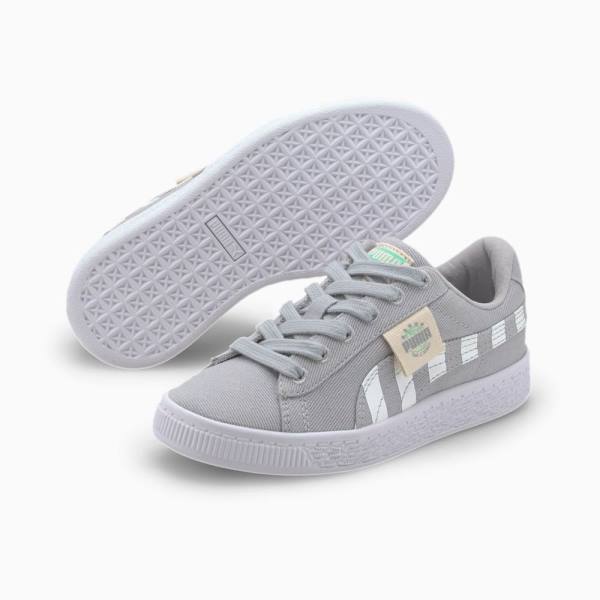 Puma Basket Vászon T4C Fiú Tornacipő Zöld Szürke | HU30632