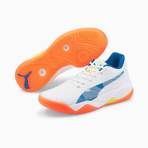 Puma Eliminate Power Nitro Férfi Kézilabda Cipő Fehér Kék Sárga Narancssárga | HU09623