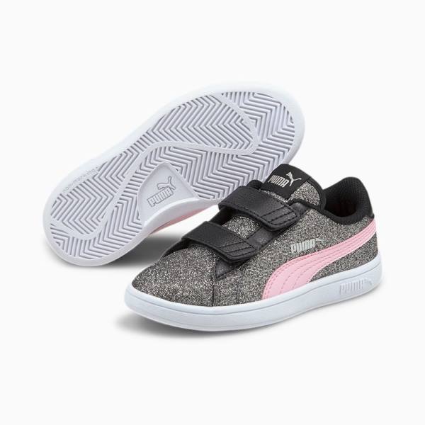 Puma PUMA Smash v2 Glitz Glam Lány Tornacipő Fekete Rózsaszín | HU40222