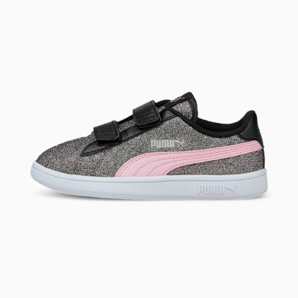 Puma PUMA Smash v2 Glitz Glam Lány Tornacipő Fekete Rózsaszín | HU40222