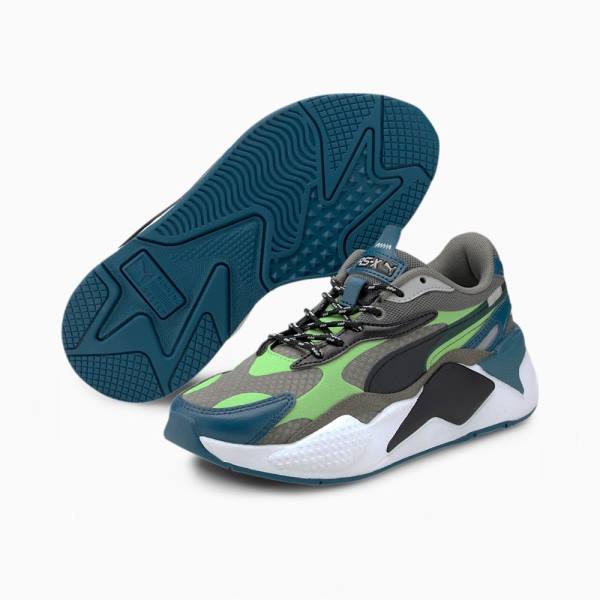 Puma RS-X3 City Attack Youth Fiú Tornacipő Szürke Zöld | HU61940