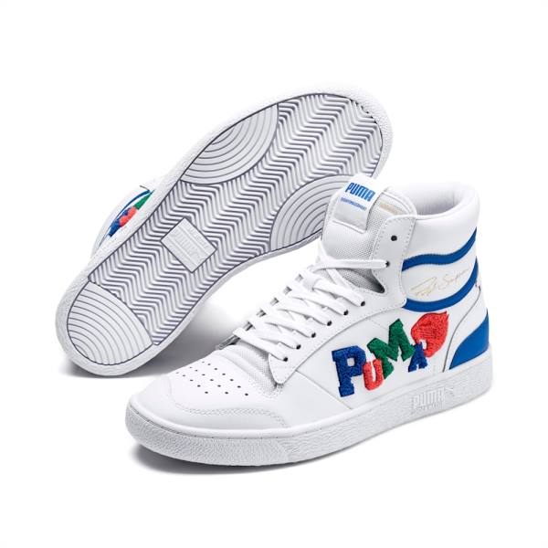 Puma Ralph Sampson Mid Badges Férfi Kosárlabda Cipő Fehér Szürke Kék | HU89900