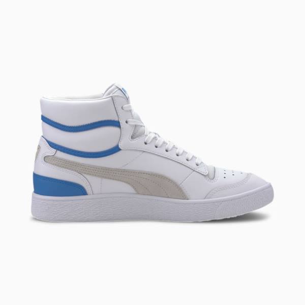 Puma Ralph Sampson Mid Badges Férfi Kosárlabda Cipő Fehér Szürke Kék | HU89900