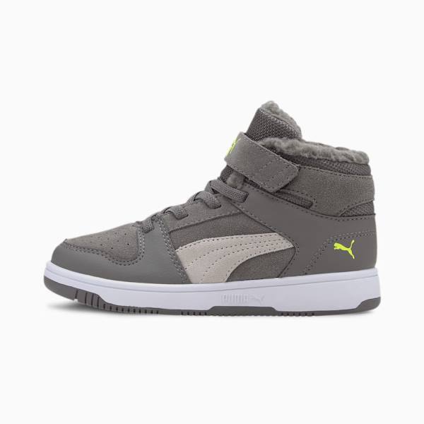 Puma Rebound Lay-Up Fur V Lány Téli Cipő Szürke Zöld Fehér | HU34785