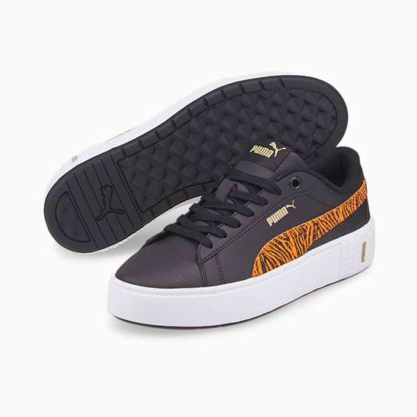 Puma Smash Platform v2 Tiger Női Tornacipő Fekete Narancssárga | HU81616