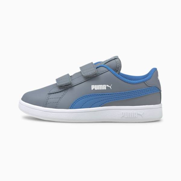 Puma Smash v2 Bőr Lány Tornacipő Szürke Kék | HU38221