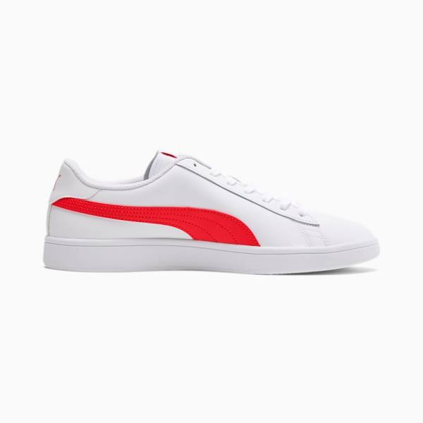 Puma Smash v2 Bőr Női Tornacipő Fehér Piros Szürke | HU81109