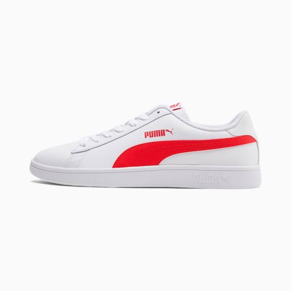 Puma Smash v2 Bőr Női Tornacipő Fehér Piros Szürke | HU81109