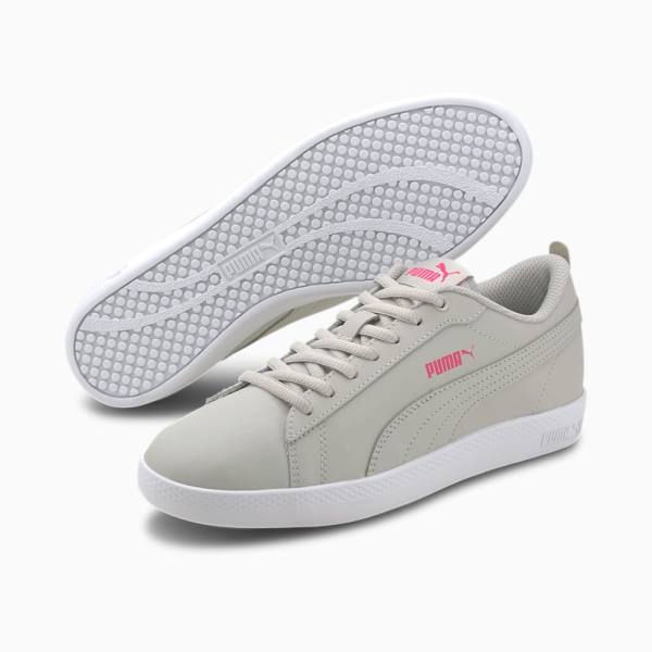 Puma Smash v2 Bőr Női Tornacipő Szürke Rózsaszín | HU30166