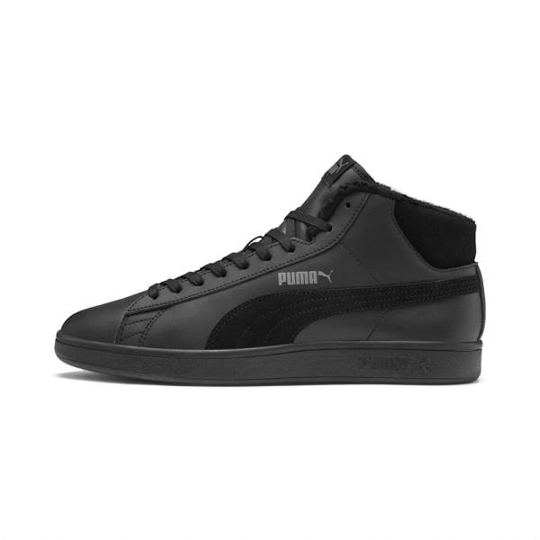 Puma Smash v2 Mid Winterized Bőr High Tops Férfi Téli Cipő Fekete Szürke | HU84940