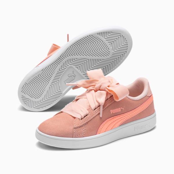 Puma Smash v2 Ribbon AC Lány Tornacipő Rózsaszín Fehér | HU56195