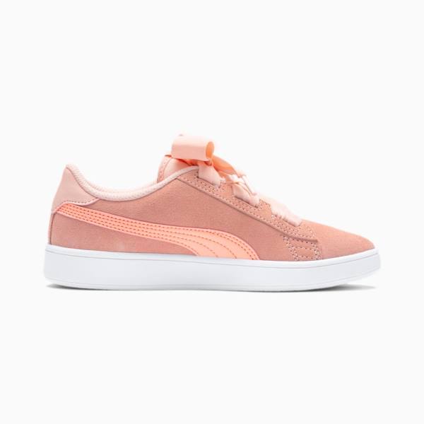 Puma Smash v2 Ribbon AC Lány Tornacipő Rózsaszín Fehér | HU56195