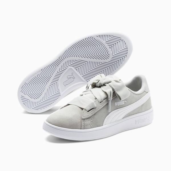 Puma Smash v2 Ribbon AC Lány Tornacipő Szürke Fehér | HU42090