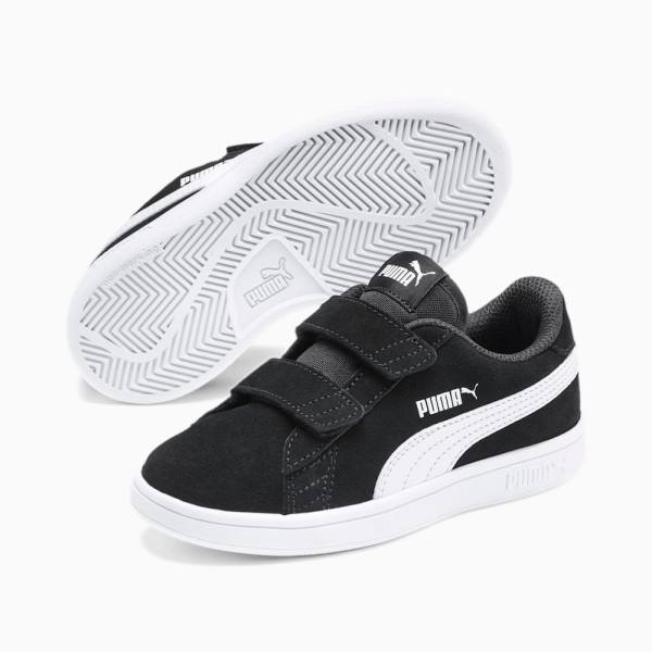 Puma Smash v2 Suede Fiú Tornacipő Fekete Fehér | HU69411