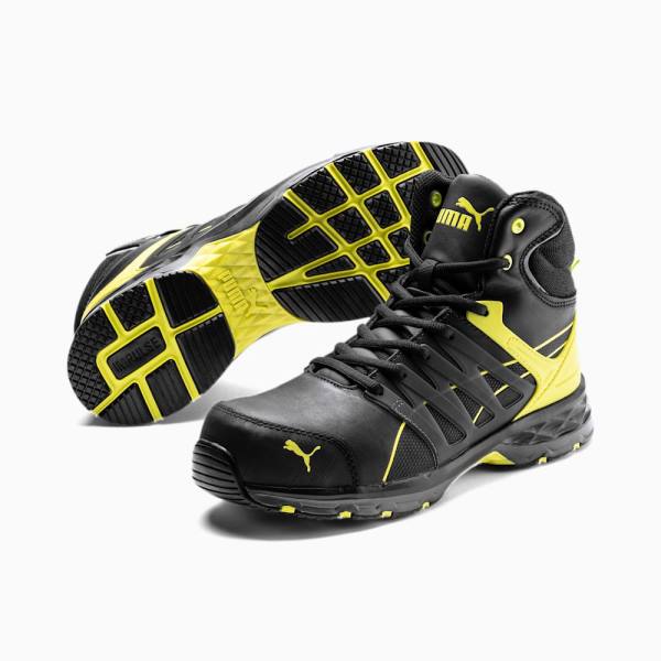 Puma Velocity 2.0 Mid S3 ESD Munkavédelmi Férfi Tornacipő Fekete Sárga | HU90187