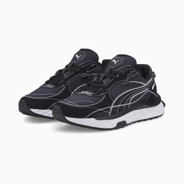 Puma Wild Rider Embroidered Női Tornacipő Fekete Fehér | HU13061