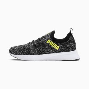 Puma Flyer Runner Engineered Knit Férfi Futócipő Fekete Fehér Sárga | HU24153