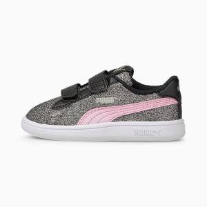 Puma PUMA Smash v2 Glitz Glam Lány Tornacipő Fekete Rózsaszín | HU69879