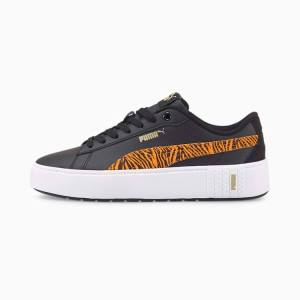 Puma Smash Platform v2 Tiger Női Tornacipő Fekete Narancssárga | HU81616