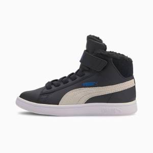 Puma Smash V2 Mid Fur V Lány Tornacipő Fekete Fehér | HU27758