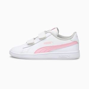 Puma Smash v2 Bőr Fiú Tornacipő Fehér Rózsaszín | HU83350