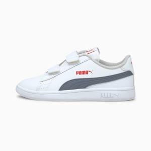 Puma Smash v2 Bőr Fiú Tornacipő Fehér Szürke | HU29177