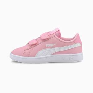 Puma Smash v2 Bőr Fiú Tornacipő Rózsaszín Fehér | HU22361