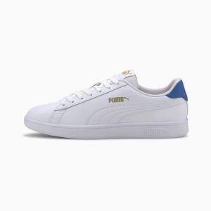 Puma Smash v2 Bőr Férfi Tornacipő Fehér Kék Arany | HU05564