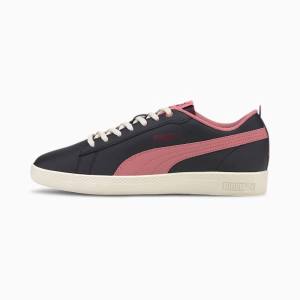 Puma Smash v2 Bőr Női Tornacipő Fekete Fekete Piros Fehér | HU80602