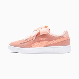 Puma Smash v2 Ribbon AC Lány Tornacipő Rózsaszín Fehér | HU56195