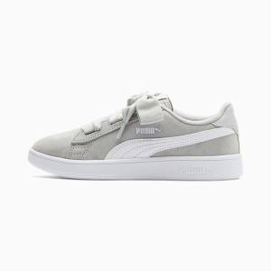 Puma Smash v2 Ribbon AC Lány Tornacipő Szürke Fehér | HU42090